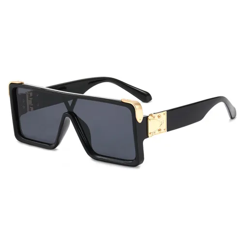 Luxury Flat Top Rectangle One piece Lens Oversize Shades Sunglasses