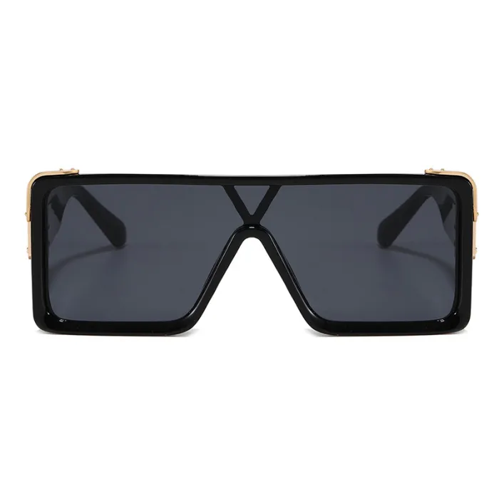 Luxury Flat Top Rectangle One piece Lens Oversize Shades Sunglasses