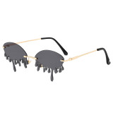 Rimless Tinted Fire Dripping Shape Women Ladies Sunglasses