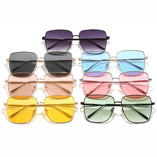 Tinted Sun glasses  Trendy Square Metal Sunglasses