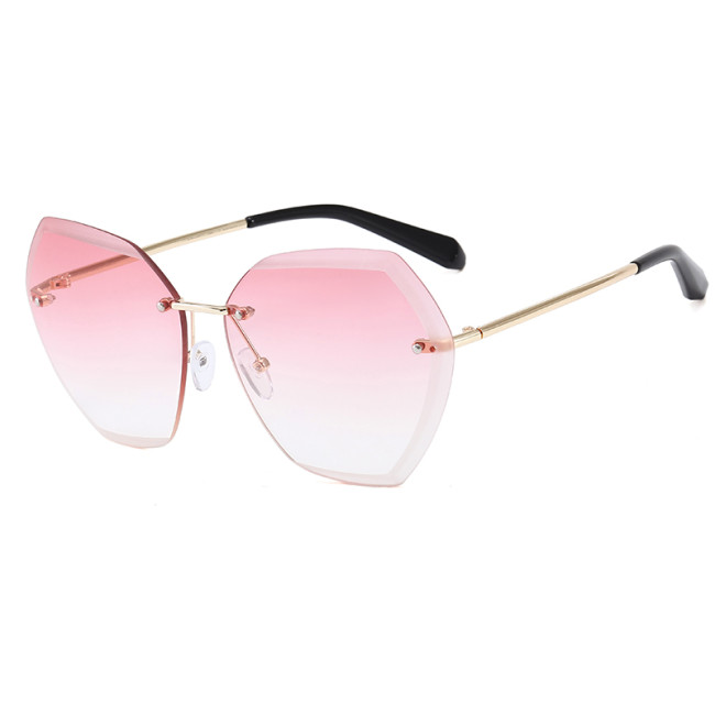 Oversized Tinted Rimless UV400 Women Ladies Shades Sunglasses
