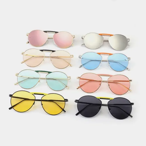 Round Oval Metal Frame Men Women Tinted Mirrored Sunglasses