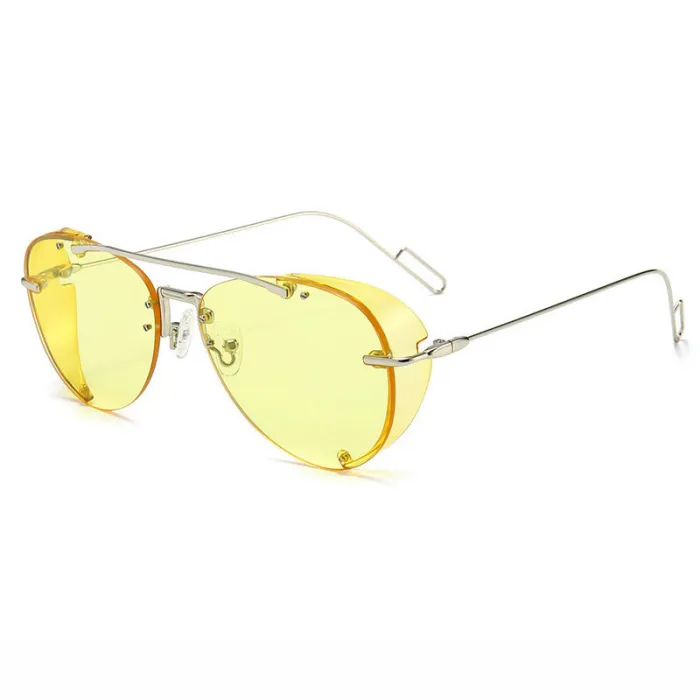 Designer Side Shield Round Men Women Steampunk Sunglasses