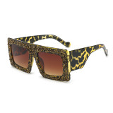 Oversized Flat Top Square Rhinestone Fashion Women Designer Shades Sunglasses