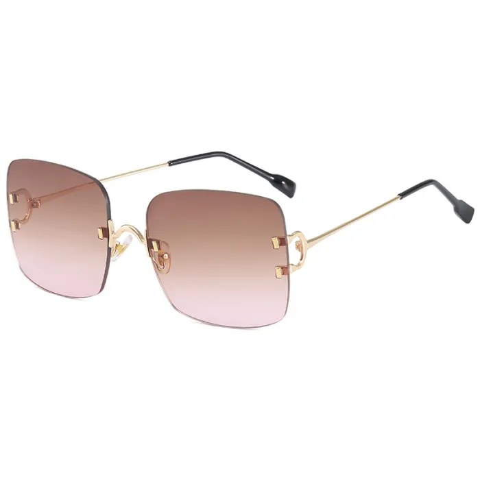 Square Women Gradient Oversize Rimless Shades Sunglasses