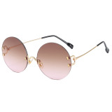 Women Shades UV400 Round Gradient Rimless Sunglasses