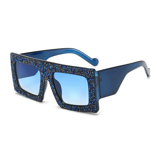 Oversized Flat Top Square Rhinestone Fashion Women Designer Shades Sunglasses