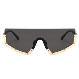 Mono Lens Oversized Half Rim Shield Sunglasses