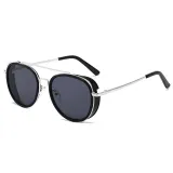 Men Round Side Shield Spring Hinge UV400 Steampunk Sunglasses