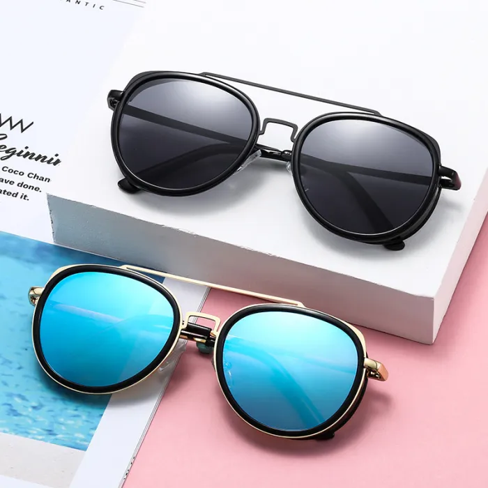 Men Round Side Shield Spring Hinge UV400 Steampunk Sunglasses