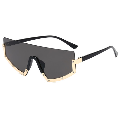 Mono Lens Oversized Half Rim Shield Sunglasses