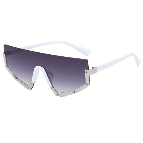 Mono Lens Oversized Half Rim Shield Sunglasses