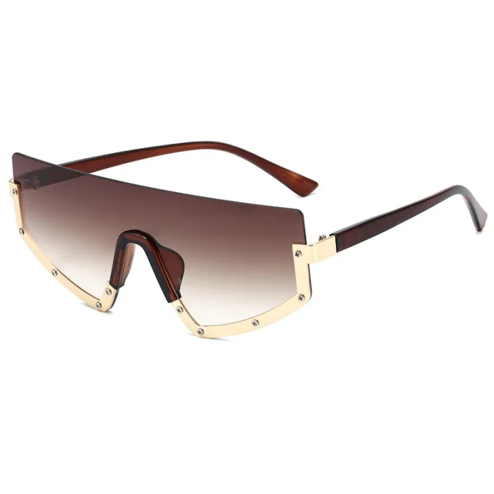 Mono Lens Oversized Half Rim Shield Sunglasses