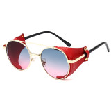 Retro Round Leather Side Shields Steampunk Sunglasses