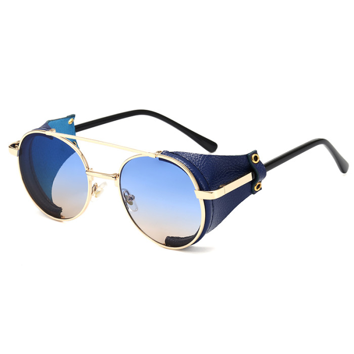 Calanovella Vintage Steampunk Retro Coating Round Sunglasses UV400 - Golden Green