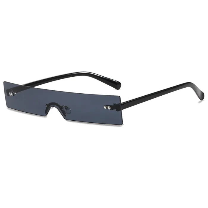 Tinted Rimless Small One Piece Lens Rectangle Sunglasses