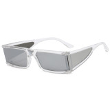 Futuristic Rectangle Silver Mirrored Sunglasses