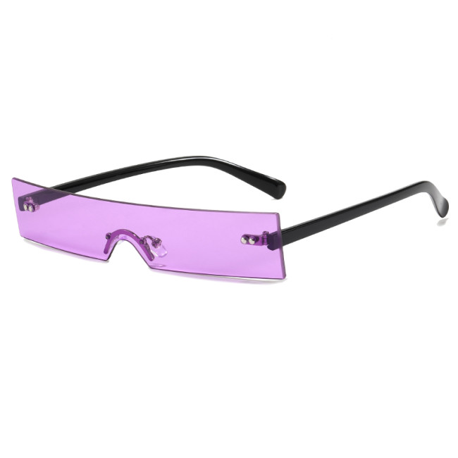 Tinted Rimless Small One Piece Lens Rectangle Sunglasses