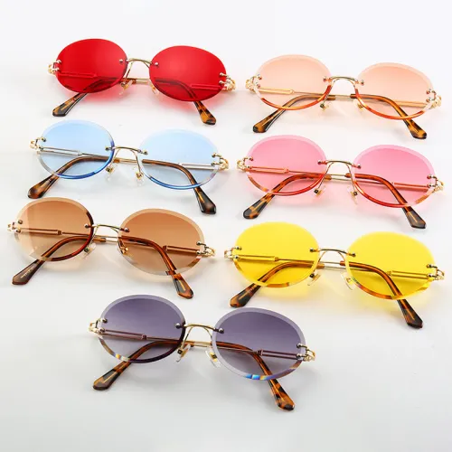 Vintage Sun glasses Men Women Oval Rimless Sunglasses
