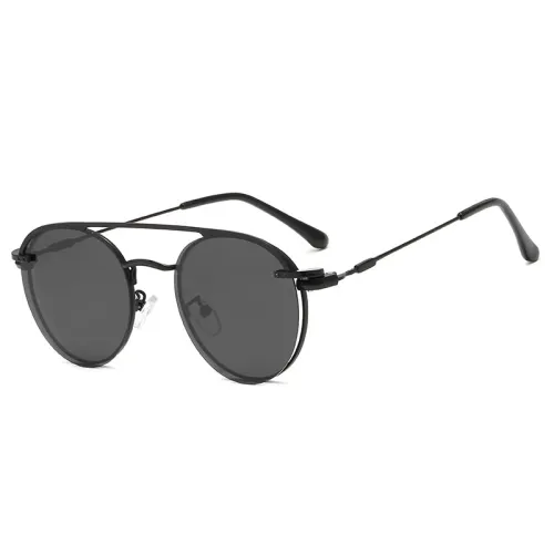 Retro Vintage Round Optical Frame with Polarized Clip On Lenses
