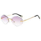 Fashion Diamond Cutting Lady Sun glasses Tinted Rimless Sunglasses