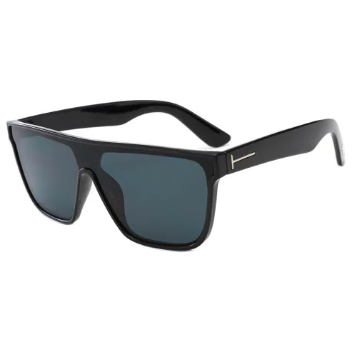 Fashion Men Women Black Rectangular Shield Shades Flat Top Sunglasses