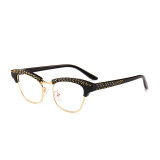 Fashion Half Frame Sun glasses Crystal Rhinestone Women Sunglasses