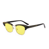 Fashion Half Frame Sun glasses Crystal Rhinestone Women Sunglasses