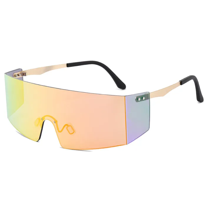 Fashion Oversize One Piece Lens Rimless UV400 Shades Sunglasses