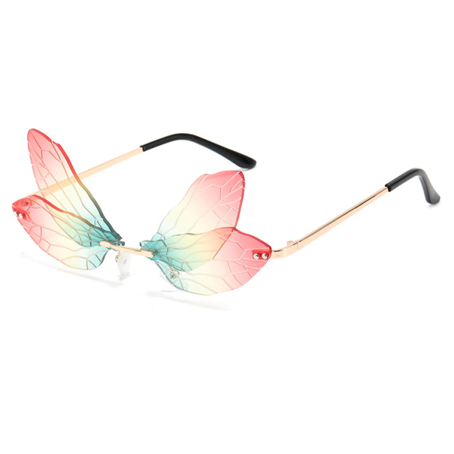 Dragonfly Wing Shaped Lens Rimless Sunglasses