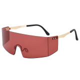 Fashion Oversize One Piece Lens Rimless UV400 Shades Sunglasses