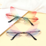 Dragonfly Wing Shaped Lens Rimless Sunglasses