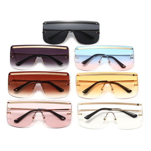 Fashion Oversize One Piece Lens Rimless UV400 Shades Sunglasses