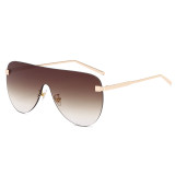 Fashion Oversize One Piece Lens Rimless UV400 Shades Sunglasses