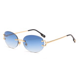 oval rimless women men luxury vintage sunglasses