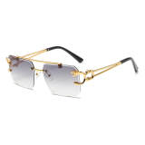 Stylish Panther Embellished Rimless Sunglasses