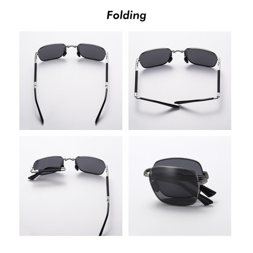 Folding Metal Rectangle Polarized Sunglasses