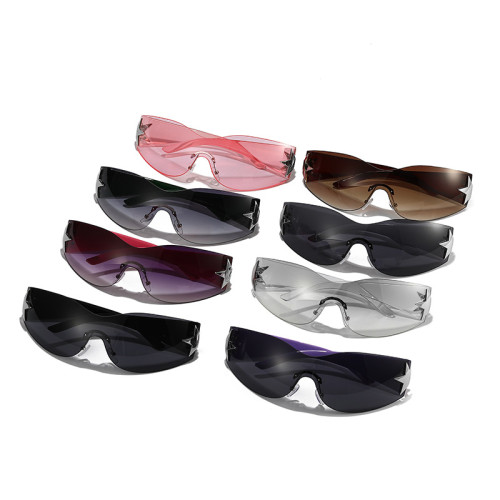 Oversized One-Piece Lens Rimless Shield Y2K Star Sunglasses