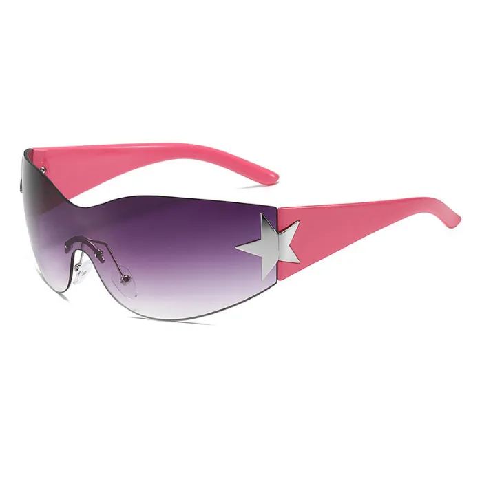 Oversized One-Piece Lens Rimless Shield Y2K Star Sunglasses