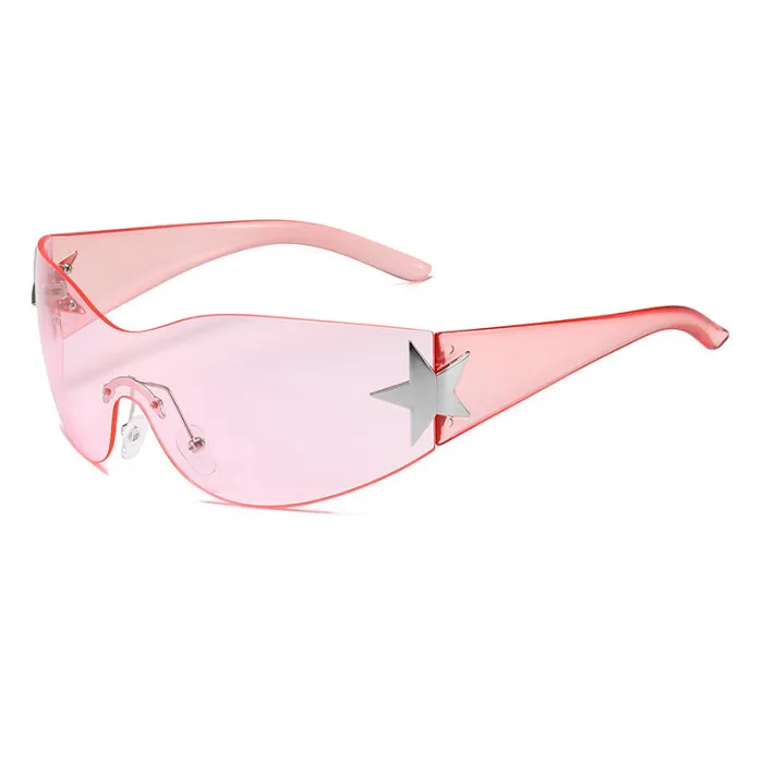 Oversized One-Piece Lens Rimless Shield Y2K Star Sunglasses