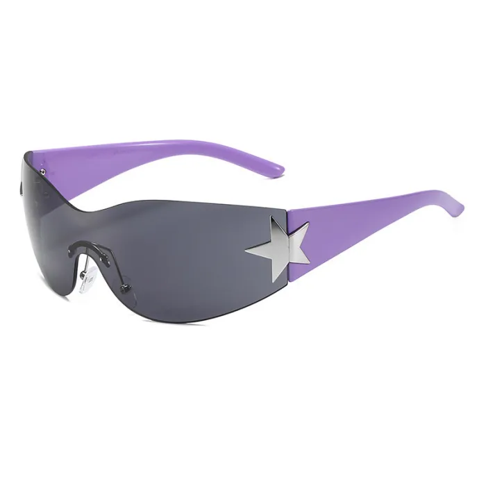 Oversized One-Piece Lens Rimless Shield Y2K Star Sunglasses