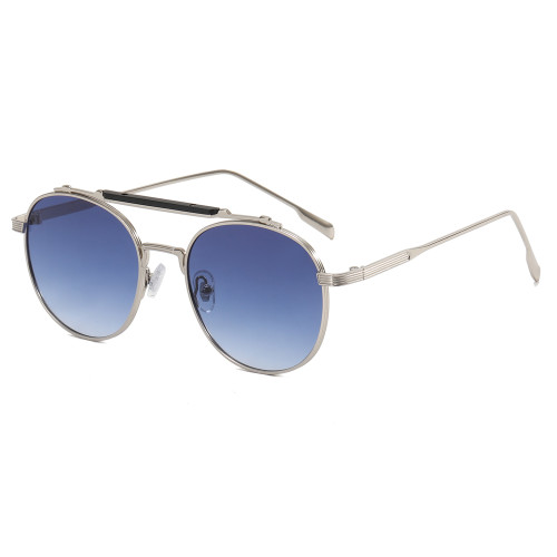 Retro Round Flat Top Metal Sunglasses