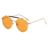 Retro Round Flat Top Metal Sunglasses