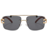 Rectangle Faux Wood Temple Grain Panther Sunglasses