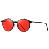 Round Steampunk Metal Cat Eye Polarized Flip up Sunglasses