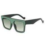 Rhinestone Flat Top Square Sunglasses