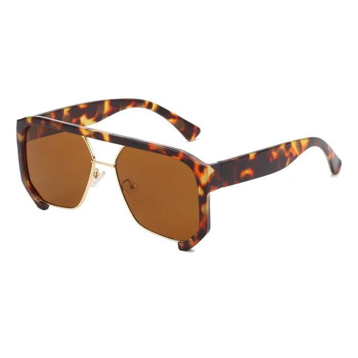 Oversized Square Flat Top Half Frame Sunglasses