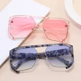 Oversized Square Flat Top Half Frame Sunglasses