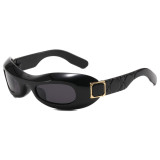 Women Chunky Oval Wrap Around Y2K Cat Eye Polarized Sunglasses