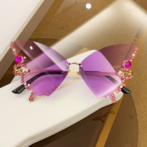 Rhinestones Rimless Butterfly Sunglasses